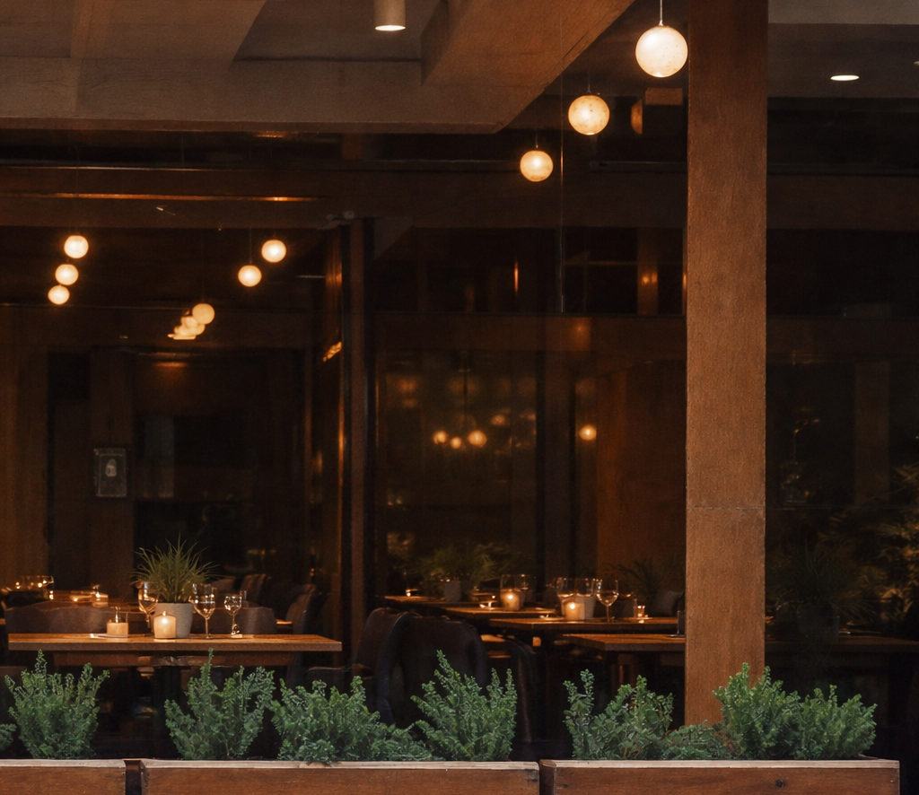 Hummus Republic restaurant interior with the assembly-line counter and dining area